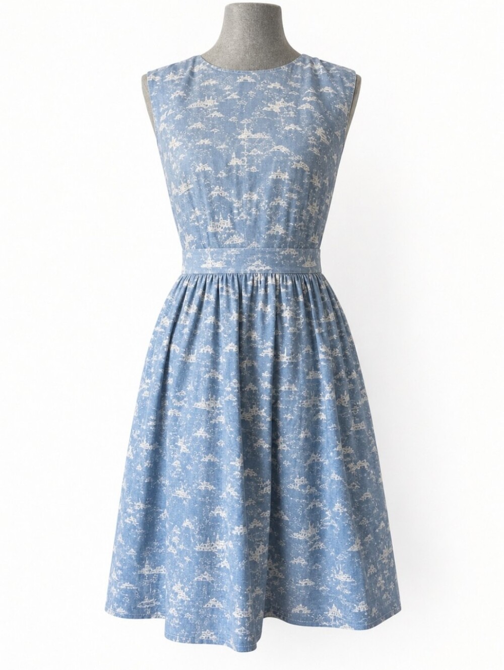 Emily And Fin Modcloth Summer Cloud Dress Novelty Pleated A-Line Pockets Cotton